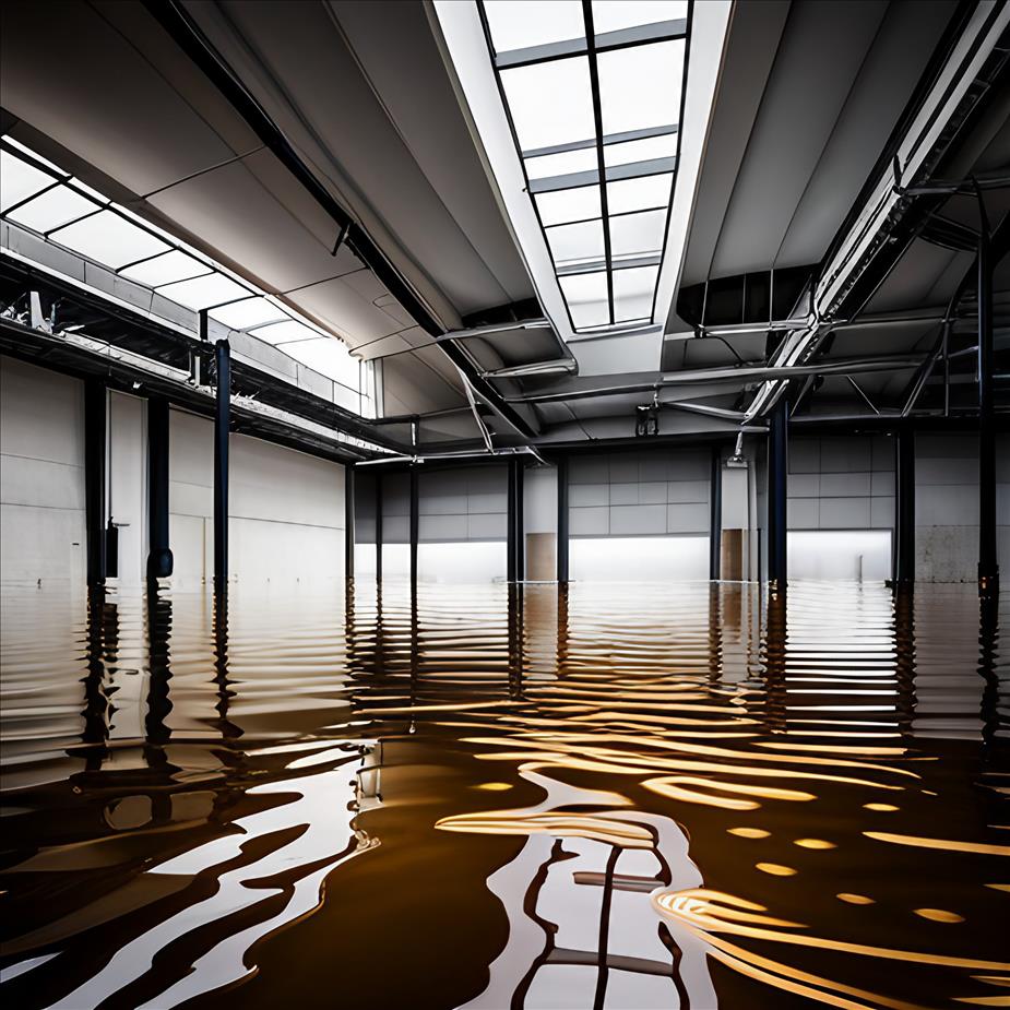 A warehouse dealing with extensive flooding damage